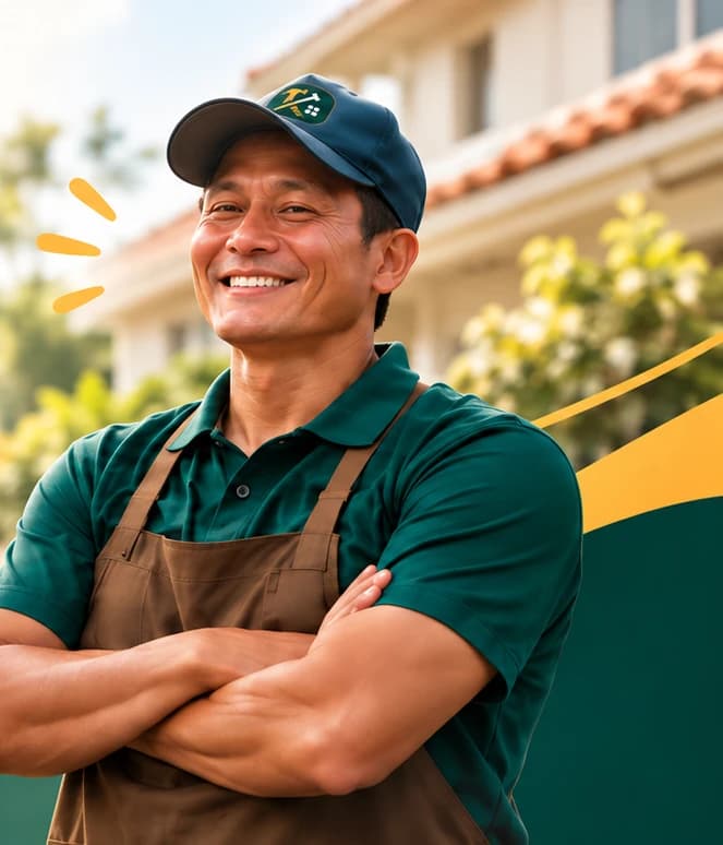 KakilalaCo service professional wearing a cap and work apron